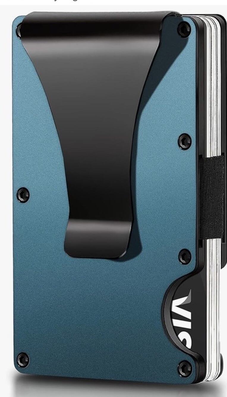 Minimalist Teal Pocket Wallet Credit Card Holder 12 Cards, RFID, Money Clip NIB